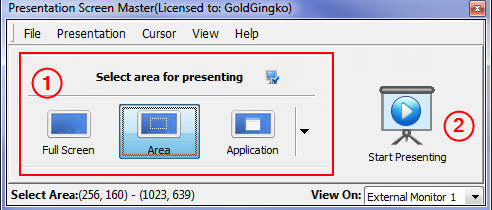 presenting area of screen